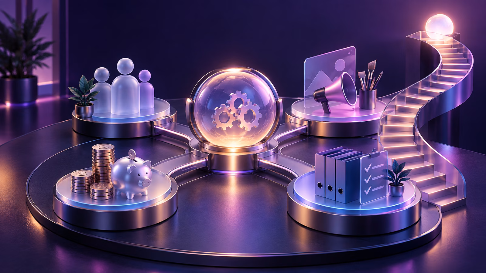 Connected people, marketing and operations modules around one hub