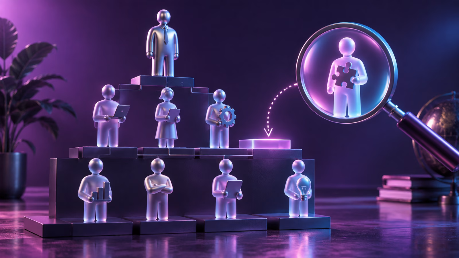 A growing team arranged on a structured hiring roadmap