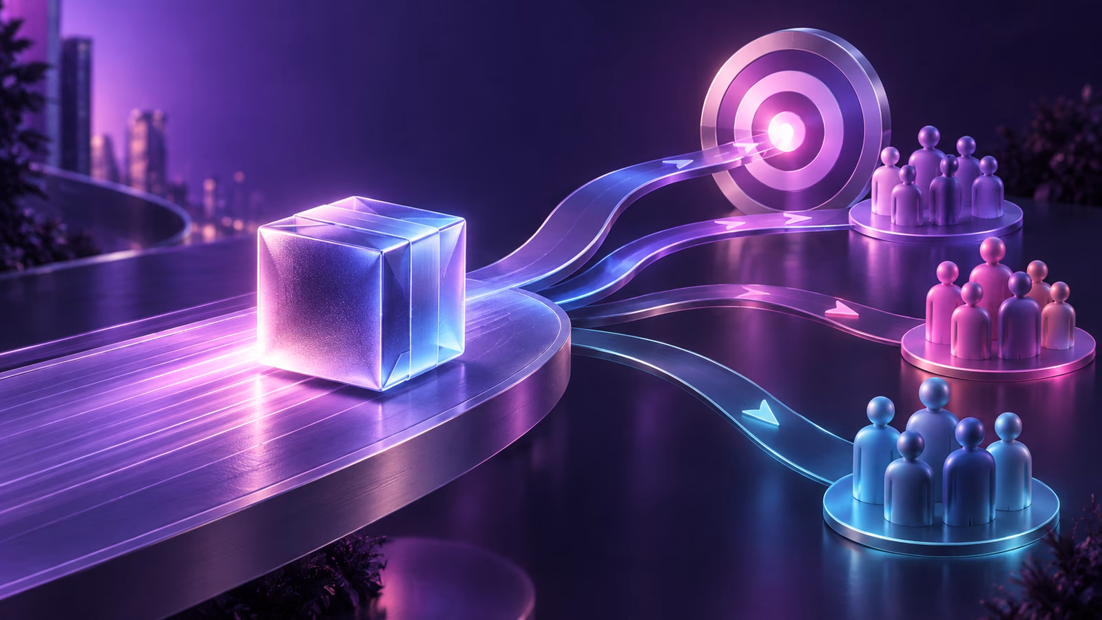 A product following a launch path toward its target customers
