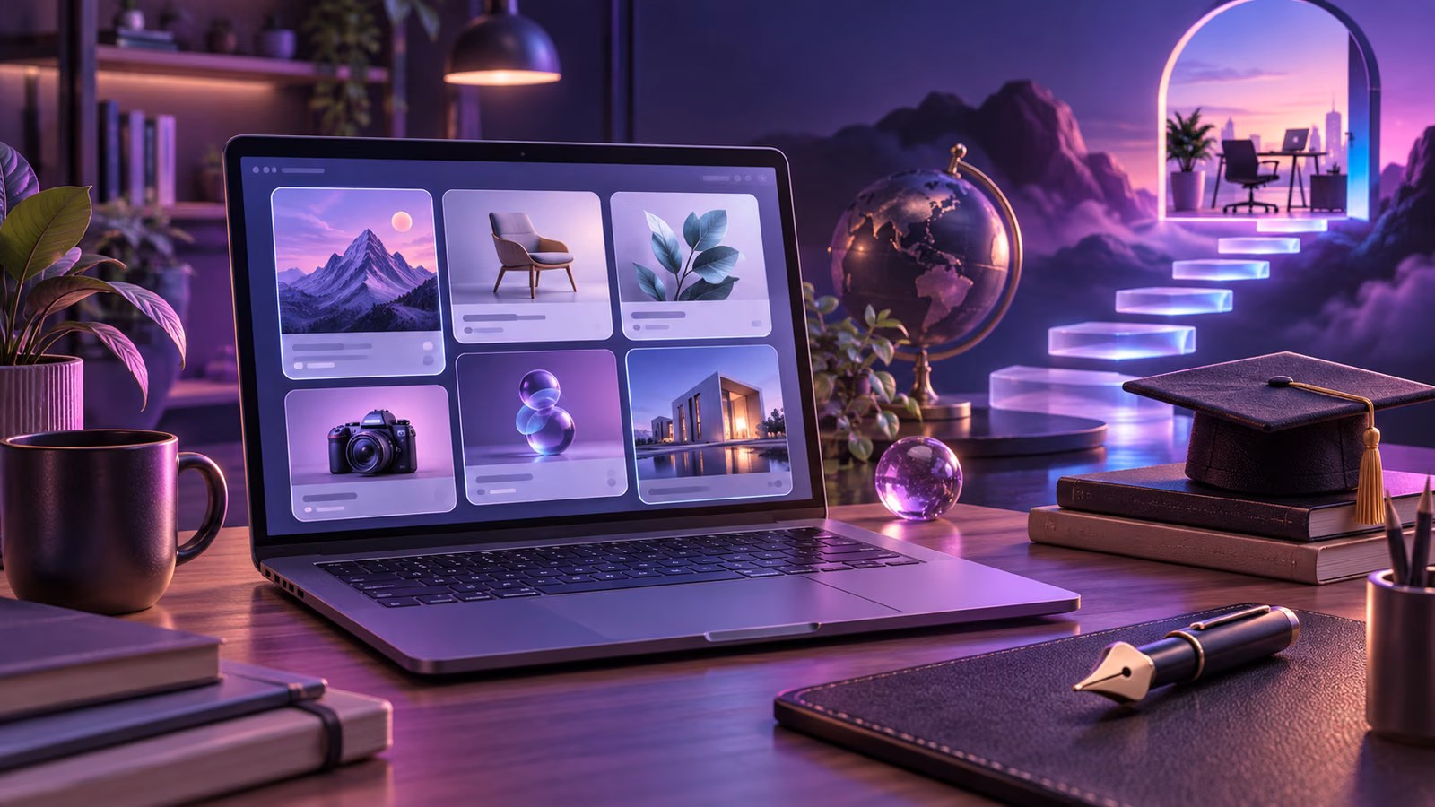 A learning laptop with portfolio projects and career skill tools